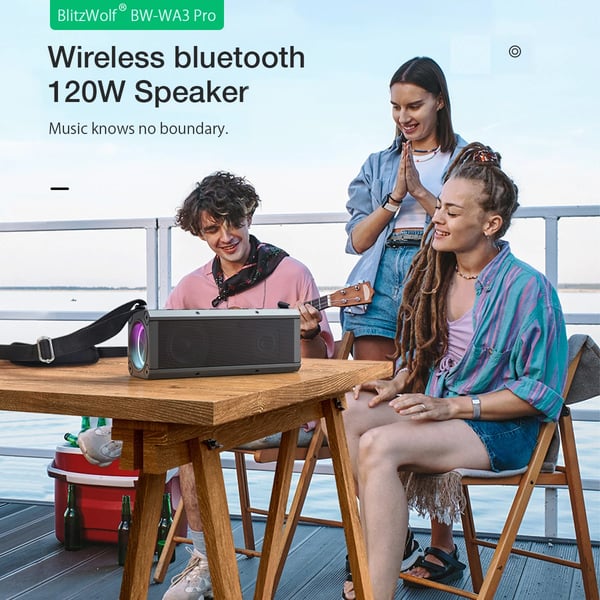 BW-WA3 Pro - Kannettava Bluetooth-kaiutin - 120 W - 16000 mAh - Bluetooth 5.0 aptX HD - Vedenpitävä - RGB-valaistus - Musta