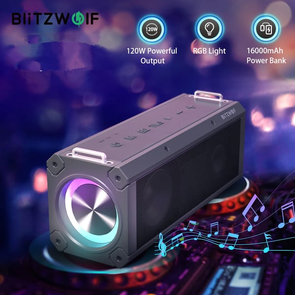 BW-WA3 Pro - Kannettava Bluetooth-kaiutin - 120 W - 16000 mAh - Bluetooth 5.0 aptX HD - Vedenpitävä - RGB-valaistus - Musta