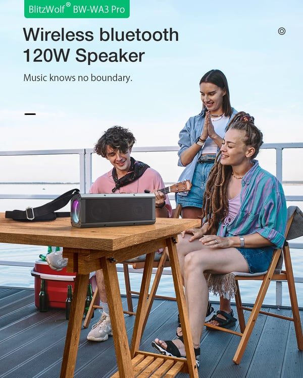 BW-WA3 Pro - Kannettava Bluetooth-kaiutin - 120 W - 16000 mAh - Bluetooth 5.0 aptX HD - Vedenpitävä - RGB-valaistus - Musta
