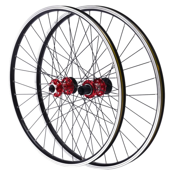 MTB Hjulset - 69,9 cm - Dubbelfälgar - 32 Ekrar - Aluminiumnav - 6-bults skivbroms - 7–11-delad - Röd
