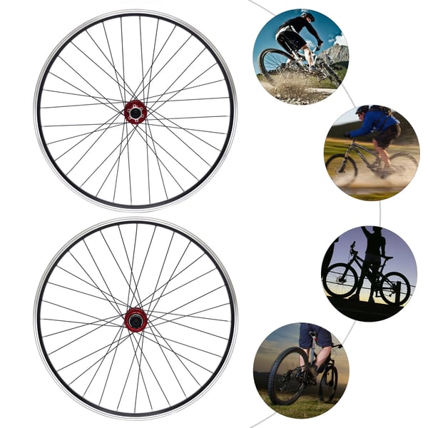 MTB Hjulsæt - 69,9 cm - Dobbeltbundede fælge - 32 eger - Aluminiumsnav - 6-bolts skivebremse - 7–11 gear - Rød