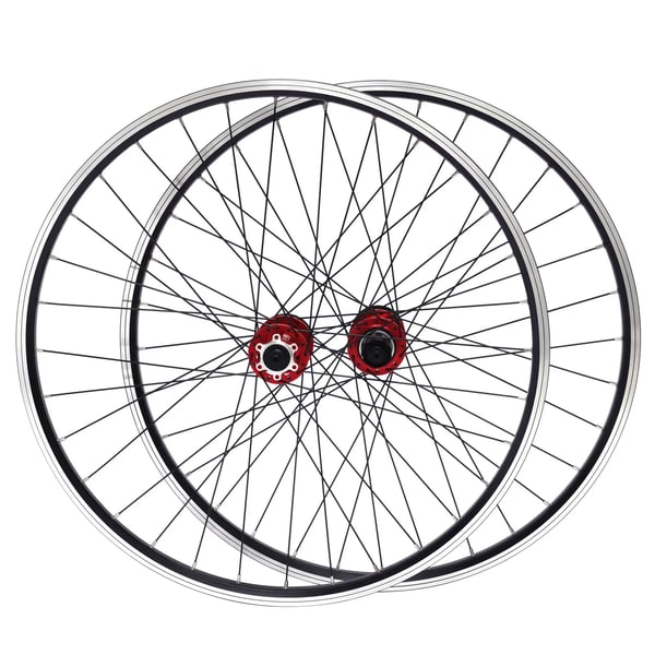 MTB Hjulsæt - 69,9 cm - Dobbeltbundede fælge - 32 eger - Aluminiumsnav - 6-bolts skivebremse - 7–11 gear - Rød