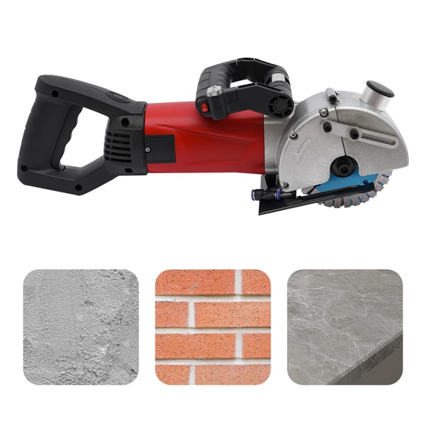 Støvfri vægfræser/rilleskærer - 125 mm el-rilleskærer - 2800 W - Laserlinje - 3,4 cm rille - 36 mm dybde - 5×125 mm diamantklinger - EU 220 V - Rød