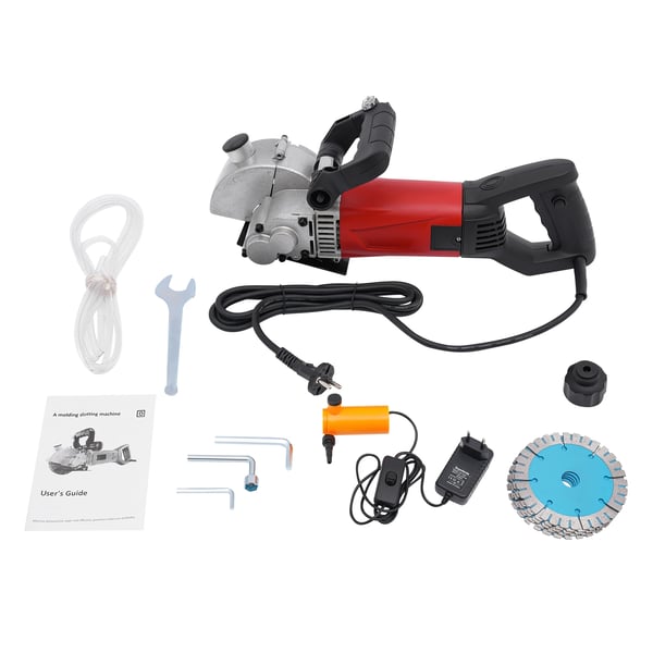 Støvfri vægfræser/rilleskærer - 125 mm el-rilleskærer - 2800 W - Laserlinje - 3,4 cm rille - 36 mm dybde - 5×125 mm diamantklinger - EU 220 V - Rød