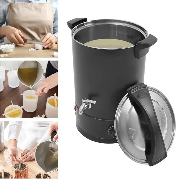 Vokssmelter til lys - Elektrisk vokskedel 12 L - Effekt 1800 W - Temperatur 30–110 °C - SUS304 rustfrit stål - Spænding 220–240 V - Sort
