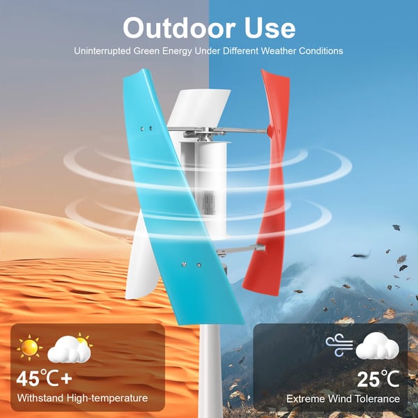 Lodret vindgenerator - Helix 3-bladet turbine sæt - 400 W - Med laderegulator - Til autocamper, camping, udendørs - Sølv