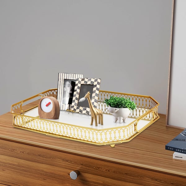 Serveringsbakke - Rektangulær dekorativ glasbakke - Til parfume, kosmetik, makeup, smykker - 35×25×5 cm - Guld