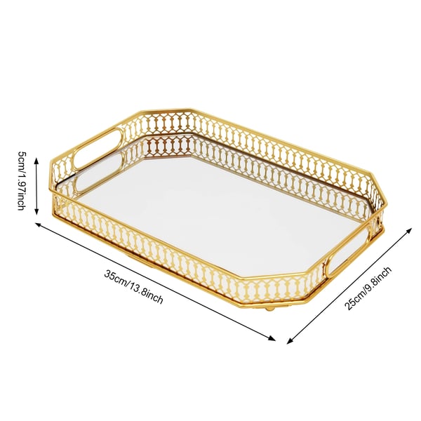 Serveringsbakke - Rektangulær dekorativ glasbakke - Til parfume, kosmetik, makeup, smykker - 35×25×5 cm - Guld