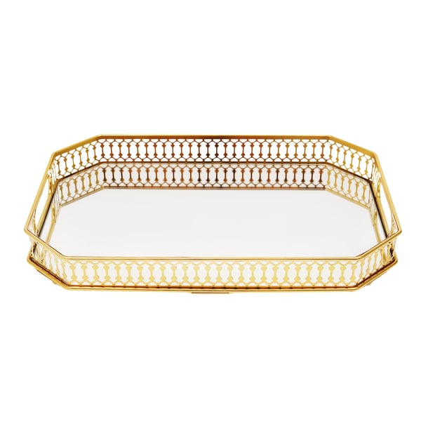 Serveringsbakke - Rektangulær dekorativ glasbakke - Til parfume, kosmetik, makeup, smykker - 35×25×5 cm - Guld