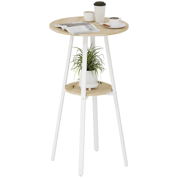 Barbord / Högbord - Rund - Förvaringshylla - För 2 personer - Metallram - 55x55x95 cm - Naturträ/Vit