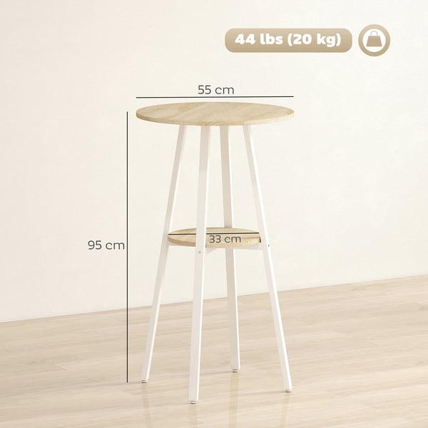 Barbord / Högbord - Rund - Förvaringshylla - För 2 personer - Metallram - 55x55x95 cm - Naturträ/Vit
