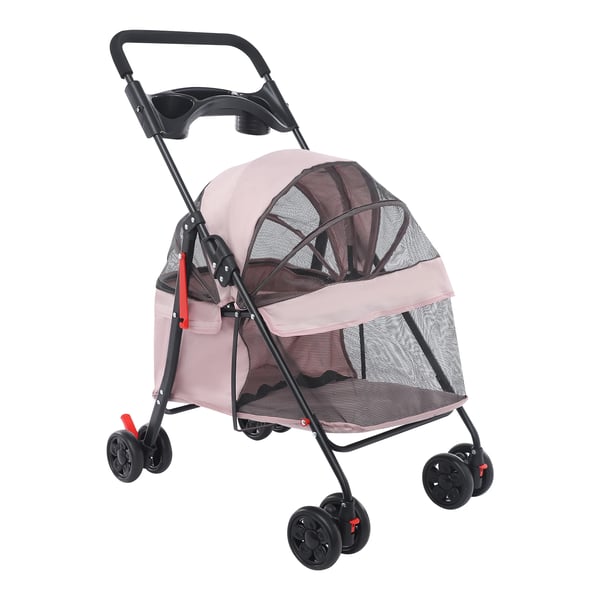 Kæledyrsvogn - Hundevogn/Kattevogn - Sammenklappelig - Til små og mellemstore hunde og katte - Rejsevogn - Rosa