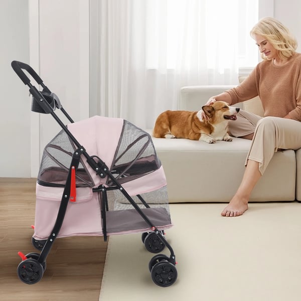 Kæledyrsvogn - Hundevogn/Kattevogn - Sammenklappelig - Til små og mellemstore hunde og katte - Rejsevogn - Rosa