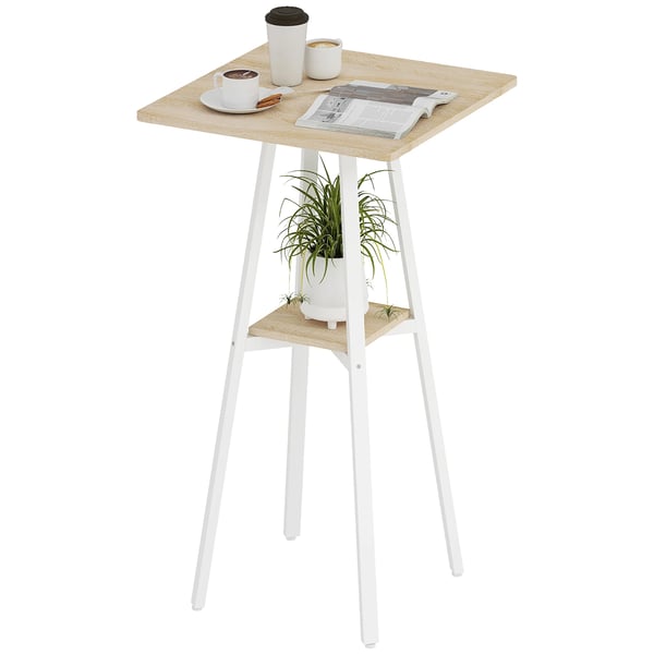 Barbord - Högt köksbord - Fyrkantig - Med hylla - Metallben - För 2 personer - Mått 55x55x95 cm - Naturträ och vit