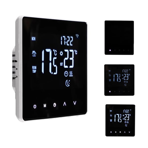 Smart termostat til vandbåren varme - WiFi rumtermostat - LCD-touch - Ugeprogram - Appstyring - Manuel/Auto - 3 A - Lysegul