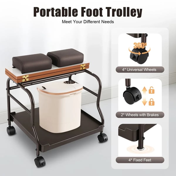 Fodbad/SPA rullevogn - Pedicurevogn - Med hjul - Opbevaringshylde - Fodstøtte - Bæreevne 18 kg - Samling påkrævet - Sort