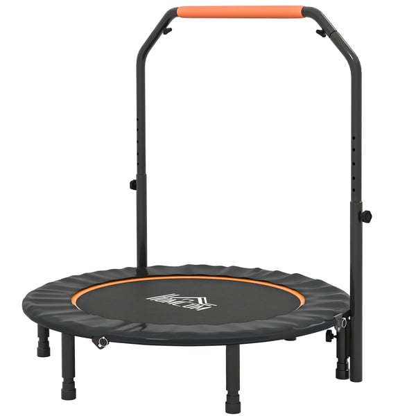 Fitnesstrampolin - Mini-trampolin - Diameter 114 cm - Hopfällbar - Justerbart handtag (4 nivåer) - Stålram - Cardioträning för ben - Orange