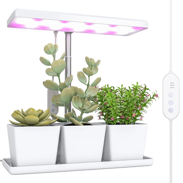Inomhus växtlampa - Fullspektrum grow light - 30 LED - Höjdjusterbar - Automatisk timer 8/12/16/24 h - Fristående - 3 lådor - Vit