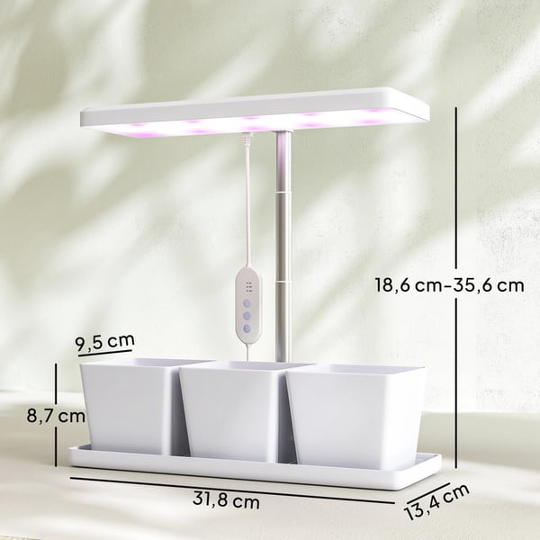 Inomhus växtlampa - Fullspektrum grow light - 30 LED - Höjdjusterbar - Automatisk timer 8/12/16/24 h - Fristående - 3 lådor - Vit