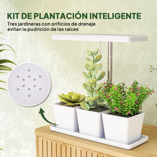 Inomhus växtlampa - Fullspektrum grow light - 30 LED - Höjdjusterbar - Automatisk timer 8/12/16/24 h - Fristående - 3 lådor - Vit