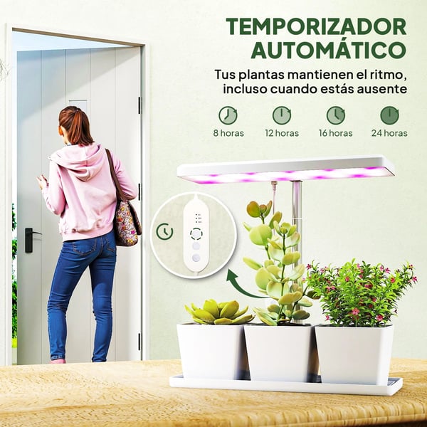 Inomhus växtlampa - Fullspektrum grow light - 30 LED - Höjdjusterbar - Automatisk timer 8/12/16/24 h - Fristående - 3 lådor - Vit