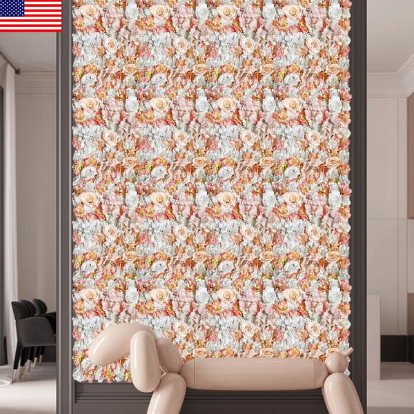 Kunstige blomstervægspaneler - 3D rosebaggrund - 40×60 cm - 5 stk - Silke, håndlavet - Til bryllup & bridal shower, indendørs - Champagne