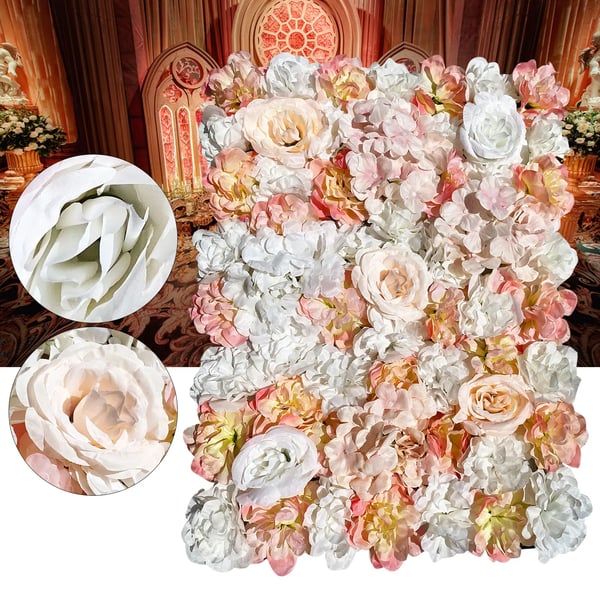 Kunstige blomstervægspaneler - 3D rosebaggrund - 40×60 cm - 5 stk - Silke, håndlavet - Til bryllup & bridal shower, indendørs - Champagne