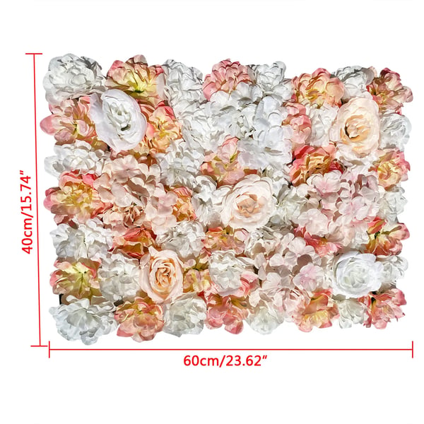 Kunstige blomstervægspaneler - 3D rosebaggrund - 40×60 cm - 5 stk - Silke, håndlavet - Til bryllup & bridal shower, indendørs - Champagne