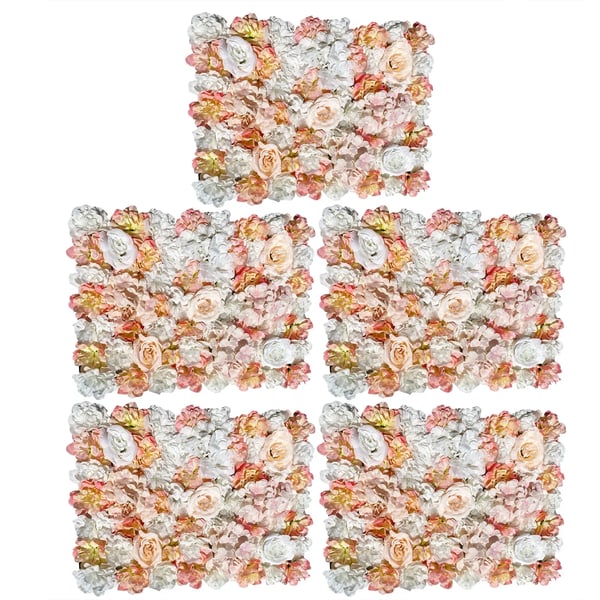 Kunstige blomstervægspaneler - 3D rosebaggrund - 40×60 cm - 5 stk - Silke, håndlavet - Til bryllup & bridal shower, indendørs - Champagne