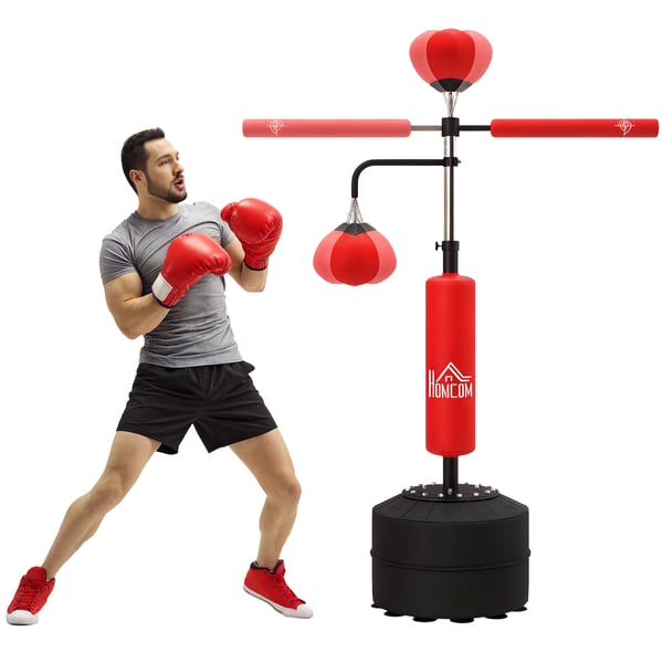 Boxningssäck - Fristående - Justerbar höjd 160–230 cm - 360° roterande stång - 2 speedbollar - Påfyllningsbar bas - För vuxna och barn 8+ - Röd