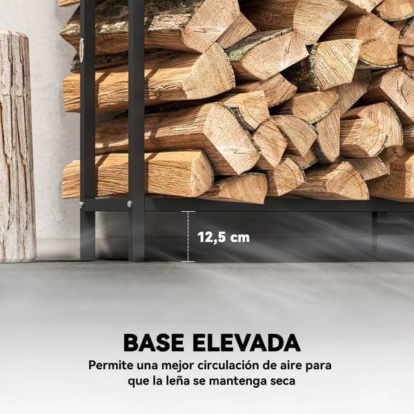 Vedställ & Vedförvaring - Utomhus Stålställ - 200×30×120 cm - Förstärkta Ben - Utskuret Lägereldsmotiv - Max 300 kg - Trädgård - Chokladbrun