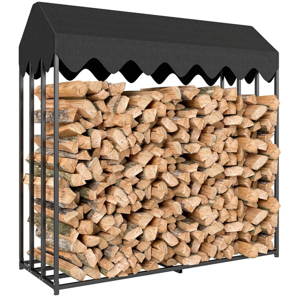 Vedställ - Vedförvaring ute - 186×70×185 cm - Vattentätt 600D Oxfordöverdrag - Stålram - Bärkapacitet 300 kg - Trädgård/Terrass - Chokladbrun