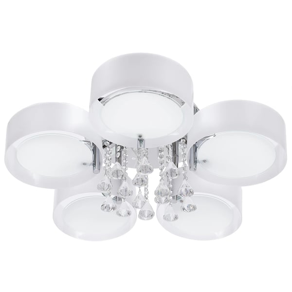 Loftlampe - 5 lyskilder - Trinløs dæmpning - Fjernbetjening - E27 fatning - 90–260 V - Overflademonteret rund - Rustfrit stål - Hvid