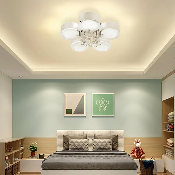 Loftlampe - 5 lyskilder - Trinløs dæmpning - Fjernbetjening - E27 fatning - 90–260 V - Overflademonteret rund - Rustfrit stål - Hvid