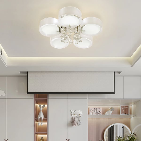 Loftlampe - 5 lyskilder - Trinløs dæmpning - Fjernbetjening - E27 fatning - 90–260 V - Overflademonteret rund - Rustfrit stål - Hvid