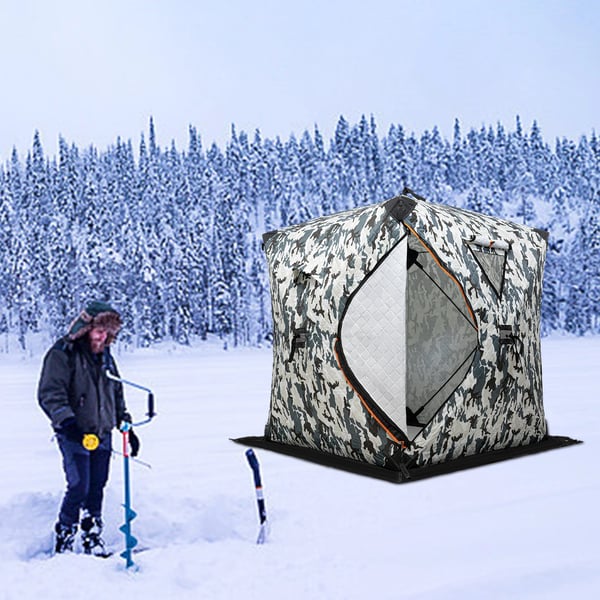Kannettava pilkkiteltta - Kupoliteltta - 210D Oxford - Lasikuitutangot Ø 9,5 mm - Tuulenpitävä - 2-hengen - Paino 9 kg - Keltainen