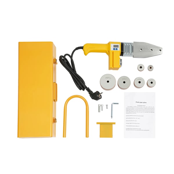 Rørsvejser - Plastrørsvejser - 850 W - 220 V EU-stik - Justerbar 0–380 °C - Til PPR/PP/PE/PB/PERT - Gul