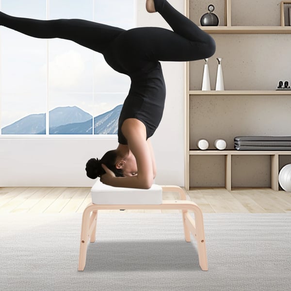 Yoga hovedstandsbænk - Inversionsstol - Max 200 kg - PU-læder, massivt træ, skumpude - 64×36×40 cm - Blå