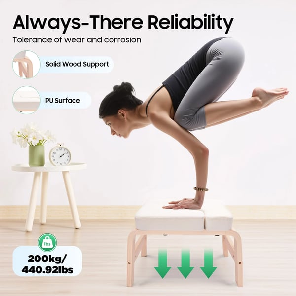 Yoga hovedstandsbænk - Inversionsstol - Max 200 kg - PU-læder, massivt træ, skumpude - 64×36×40 cm - Blå