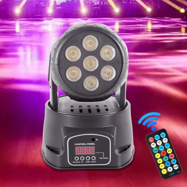 Moving head DJ-lys - LED scenelys - 4-i-1 RGB - 105 W - DMX 7 kanaler - Fjernbetjening - 220 V - CE-godkendt - Sort