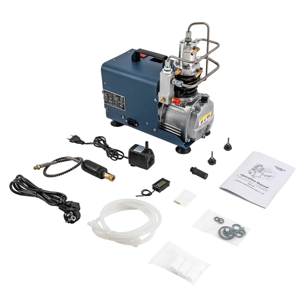 Korkeapaine ilmakompressori - Siirrettävä sähkökäyttöinen pumppu - 300 bar - 1,8 kW - 2800 rpm - 220 V EU-pistoke - Painemittari & lämpömittari
