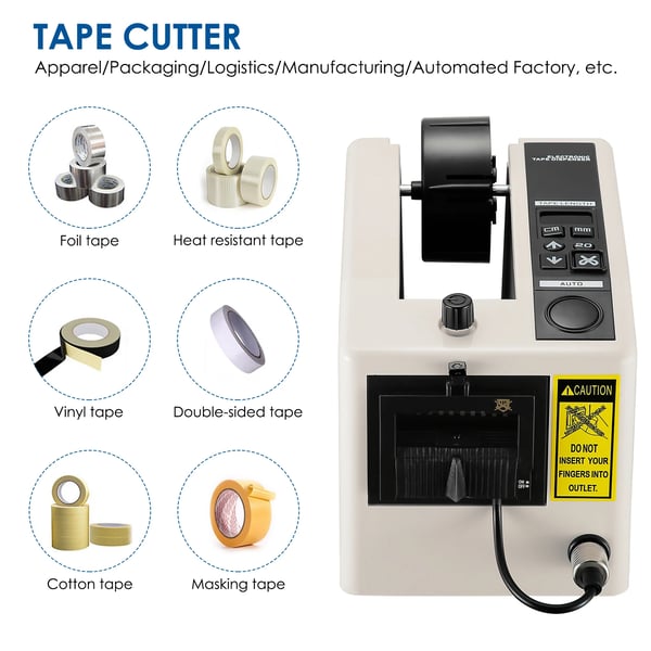 Automatisk tapedispenser - Bordmodel - Til pakketape - Bredde 7–50 mm - Skridsikker - EU-stik 220 V - Hvid