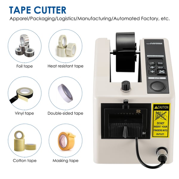 Automatisk tapedispenser - Bordmodel - Til pakketape - Bredde 7–50 mm - Skridsikker - EU-stik 220 V - Hvid