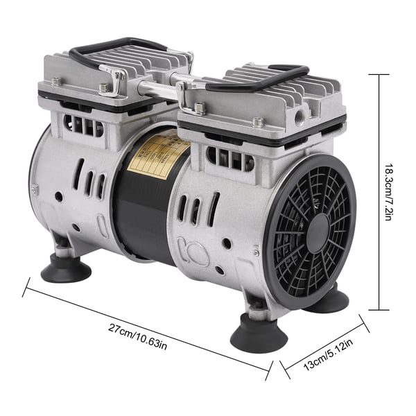 Oliefri vakuumpumpe kompressor - 220V industrivakuumpumpe - 550 W, 120 L/min, -93 kPa, G1/4 gevind, EU-stik - Sølv
