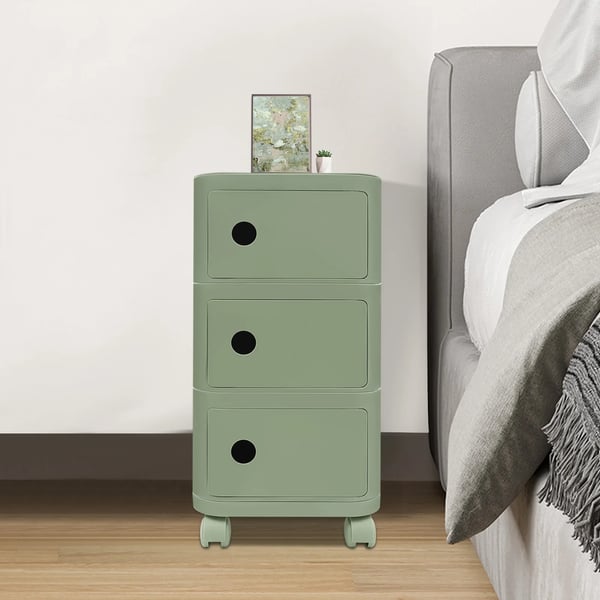 Sengebord / Natbord - 3 Hylder - Universelle Hjul - Flytbar Opbevaring - Til Soveværelse & Stue - 32×32×63,3 cm - Grøn