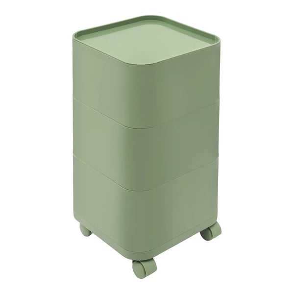 Sengebord / Natbord - 3 Hylder - Universelle Hjul - Flytbar Opbevaring - Til Soveværelse & Stue - 32×32×63,3 cm - Grøn