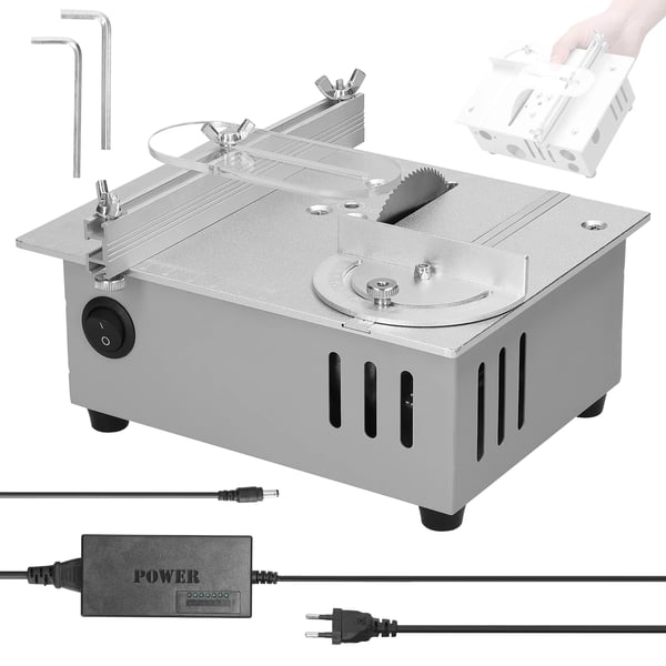Mini bordsav - Elektrisk bordsav - 96 W - AC-drift - Højdejusterbar klinge - Kompakt bordmodel - Til træ og gør-det-selv - Hvid
