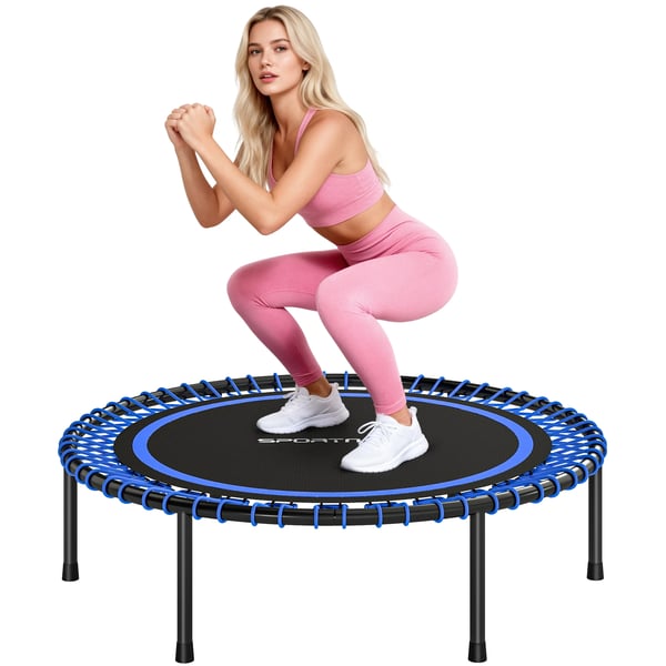 Mini studsmatta - Fitness-trampolin - Ø114 cm - Förstärkt stålram - Cardio & benträning - Utan skyddsnät - Blå