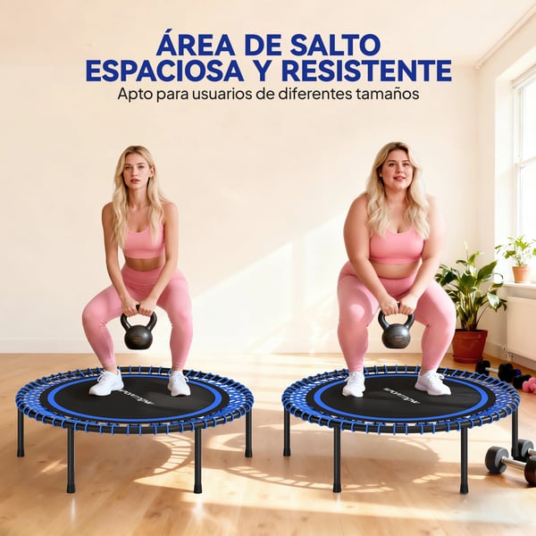 Mini studsmatta - Fitness-trampolin - Ø114 cm - Förstärkt stålram - Cardio & benträning - Utan skyddsnät - Blå