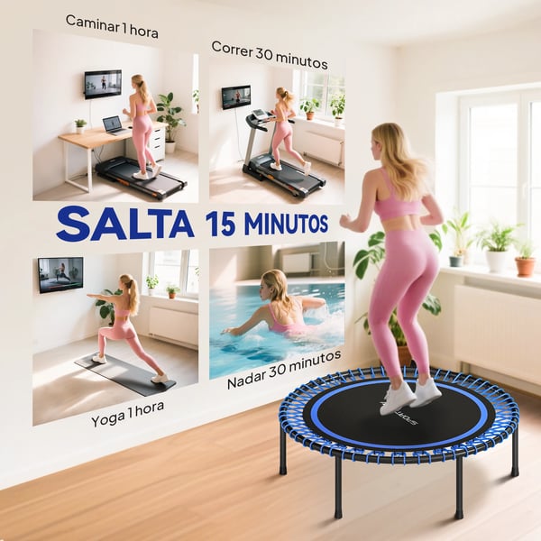 Mini studsmatta - Fitness-trampolin - Ø114 cm - Förstärkt stålram - Cardio & benträning - Utan skyddsnät - Blå